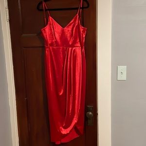 Lulus midi wrap red satin dress worn once